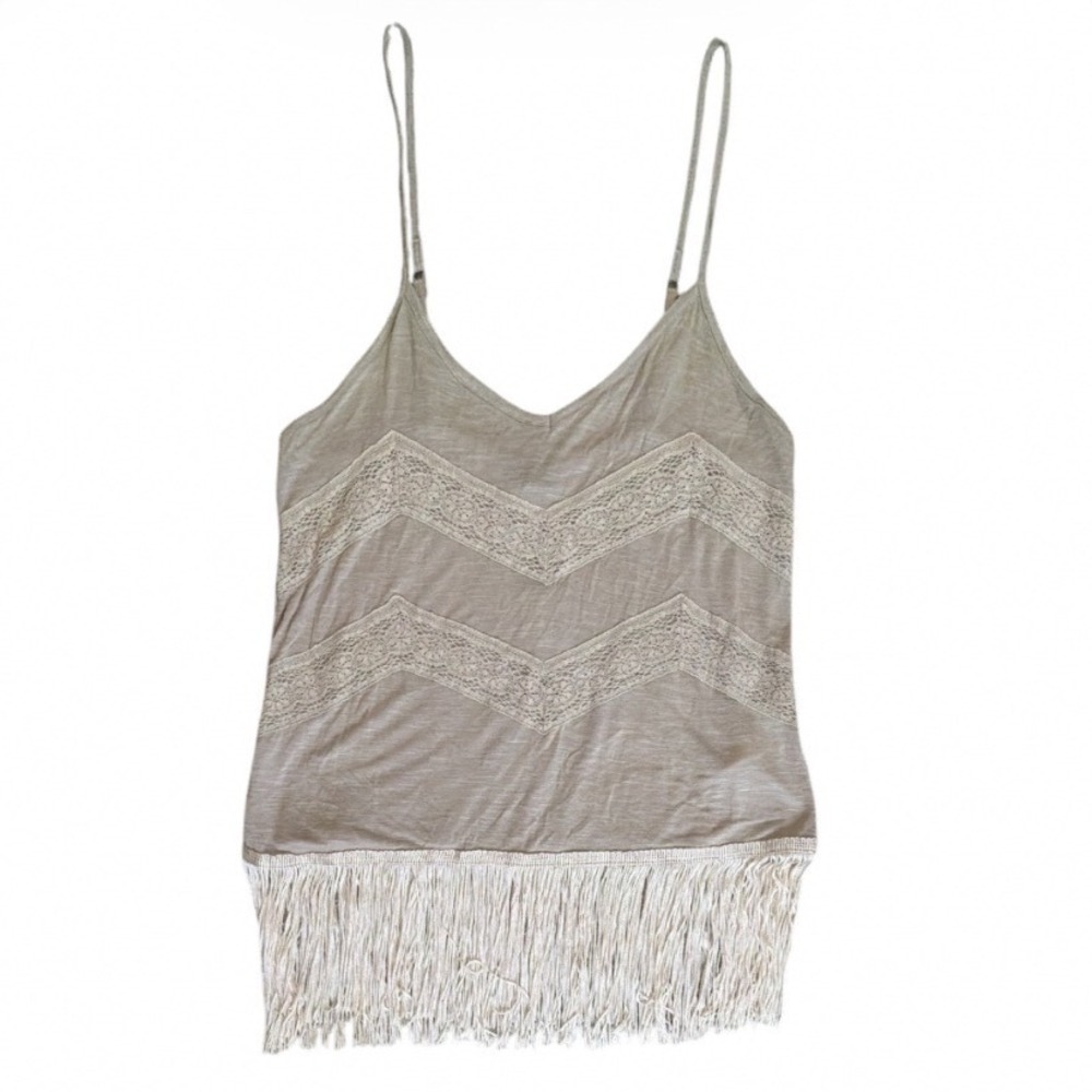 American Eagle Outfitters Women XS Taupe Lace Fringe Cami Top New